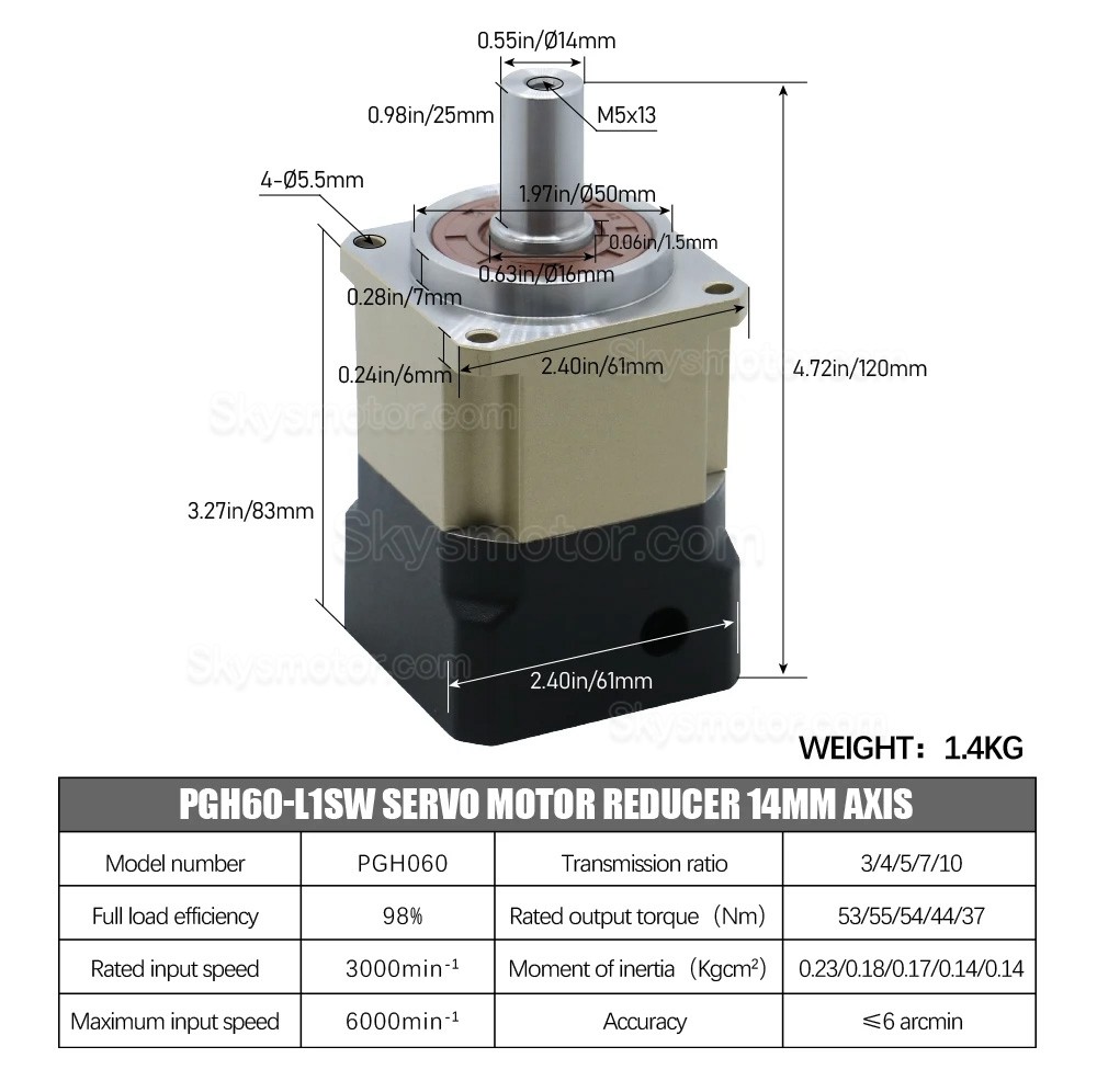 PGH60シリーズ ヘリカル遊星ギアボックス 最大ギア比 10:1 PGH60-L1SW-SERVO (Nema 23,24 サーボモーター用)